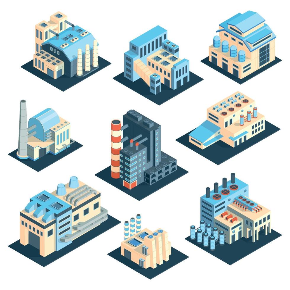 Isometric Industrial Plants Collection Vector Illustration