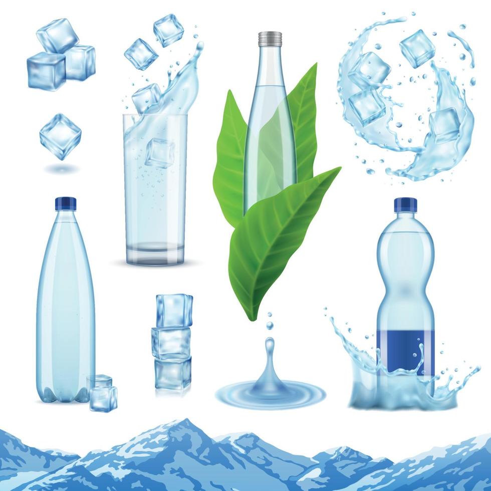 Realistic Mineral Water Set Vector Illustration