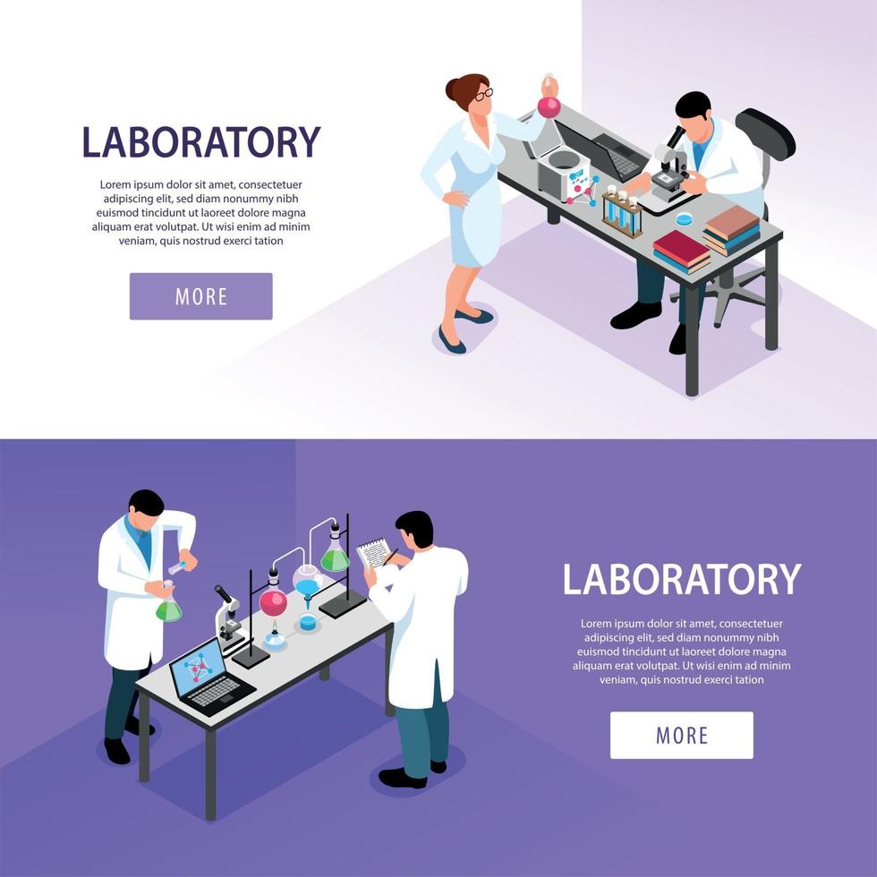 Pharmaceutic Laboratory Banners Set Vector Illustration