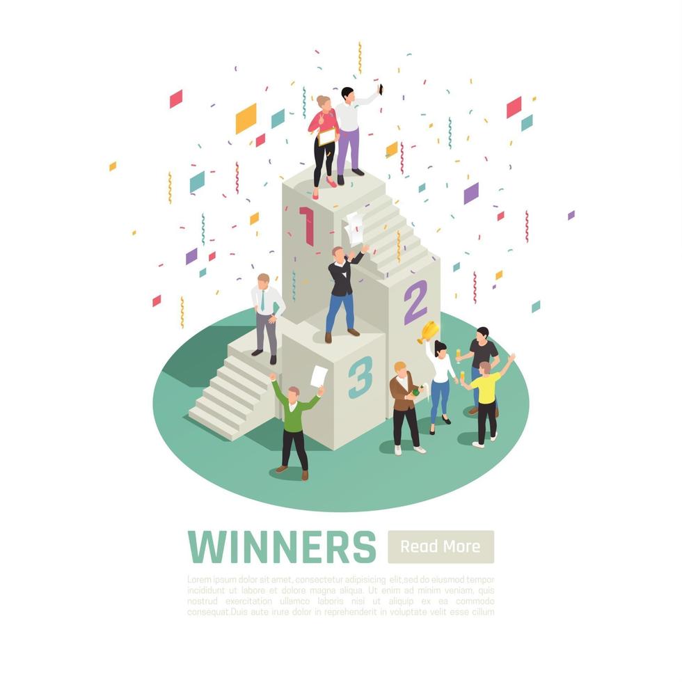 Isolated And Isometric Winner Concept Vector Illustration