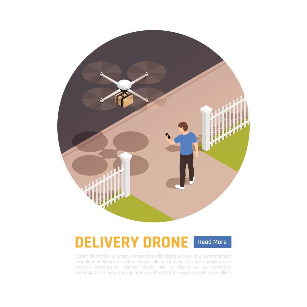 Door Delivery Drone Background Vector Illustration