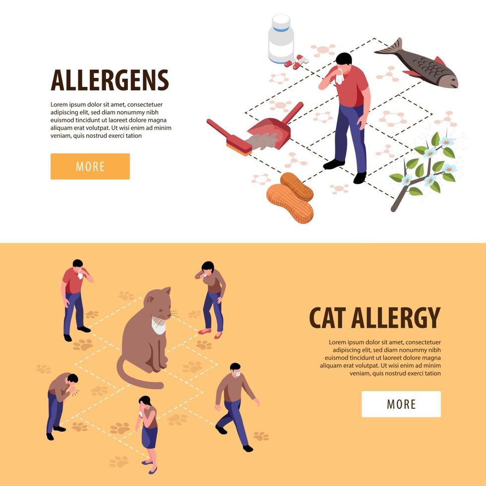 Isometric Allergy Banners Vector Illustration
