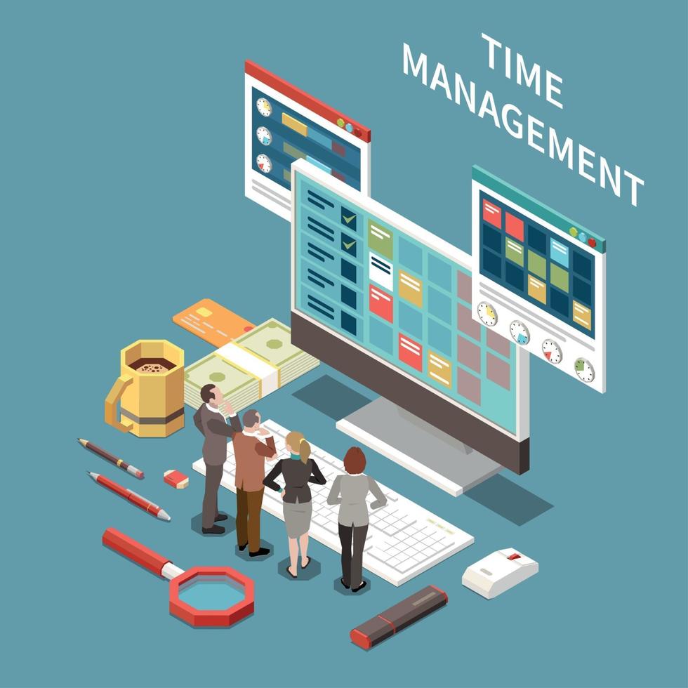 Time Management Isometric Concept Vector Illustration