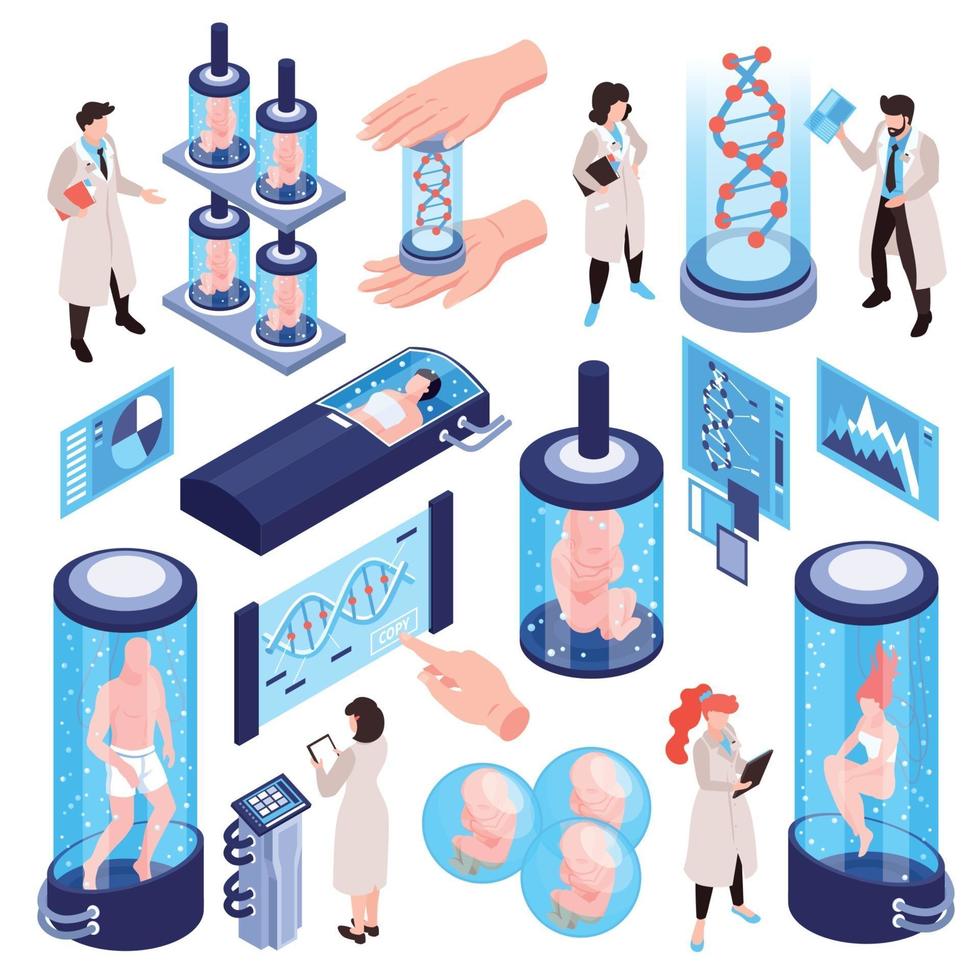 Ilustración de vector de conjunto de iconos de investigación de ADN
