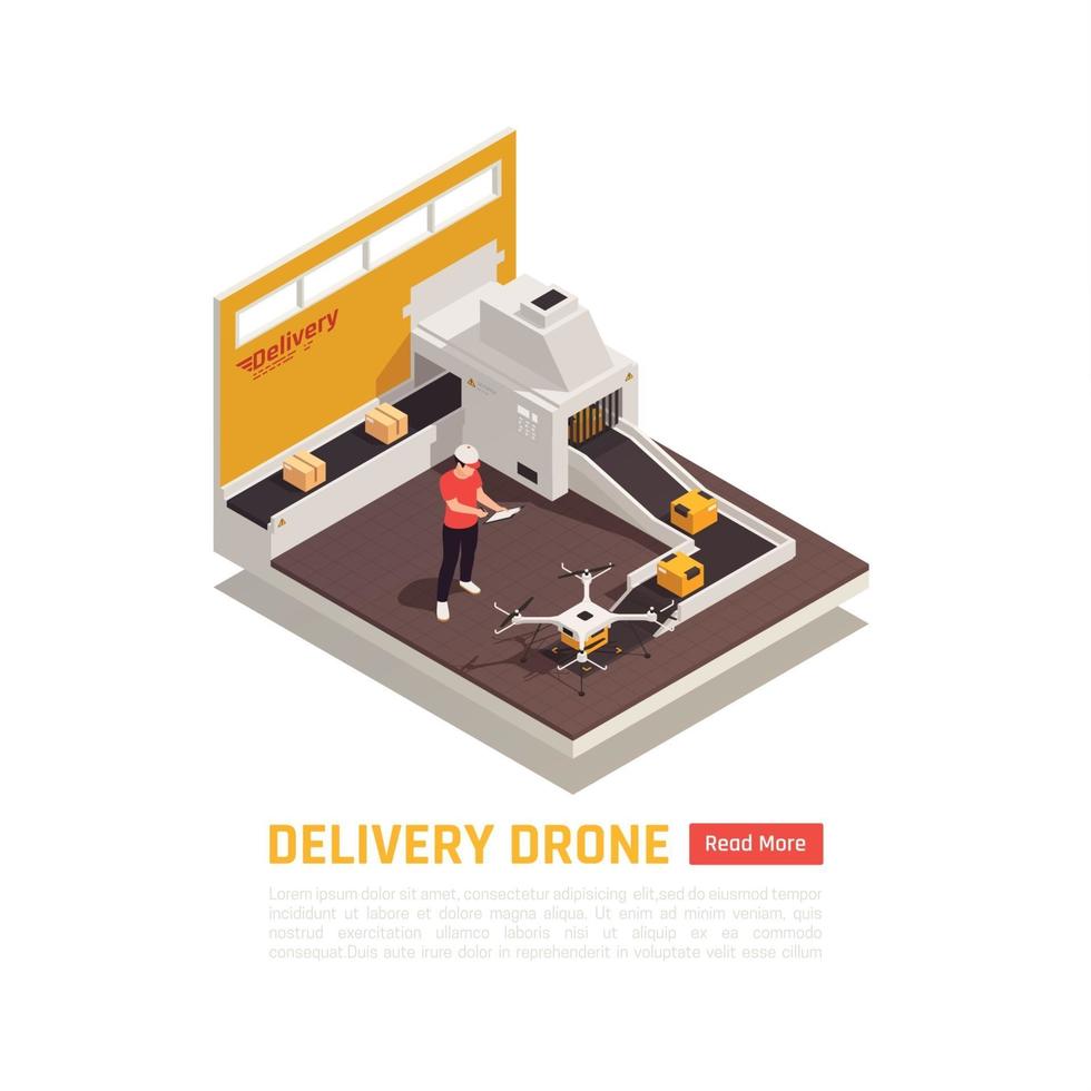 Delivery Drone Factory Background Vector Illustration