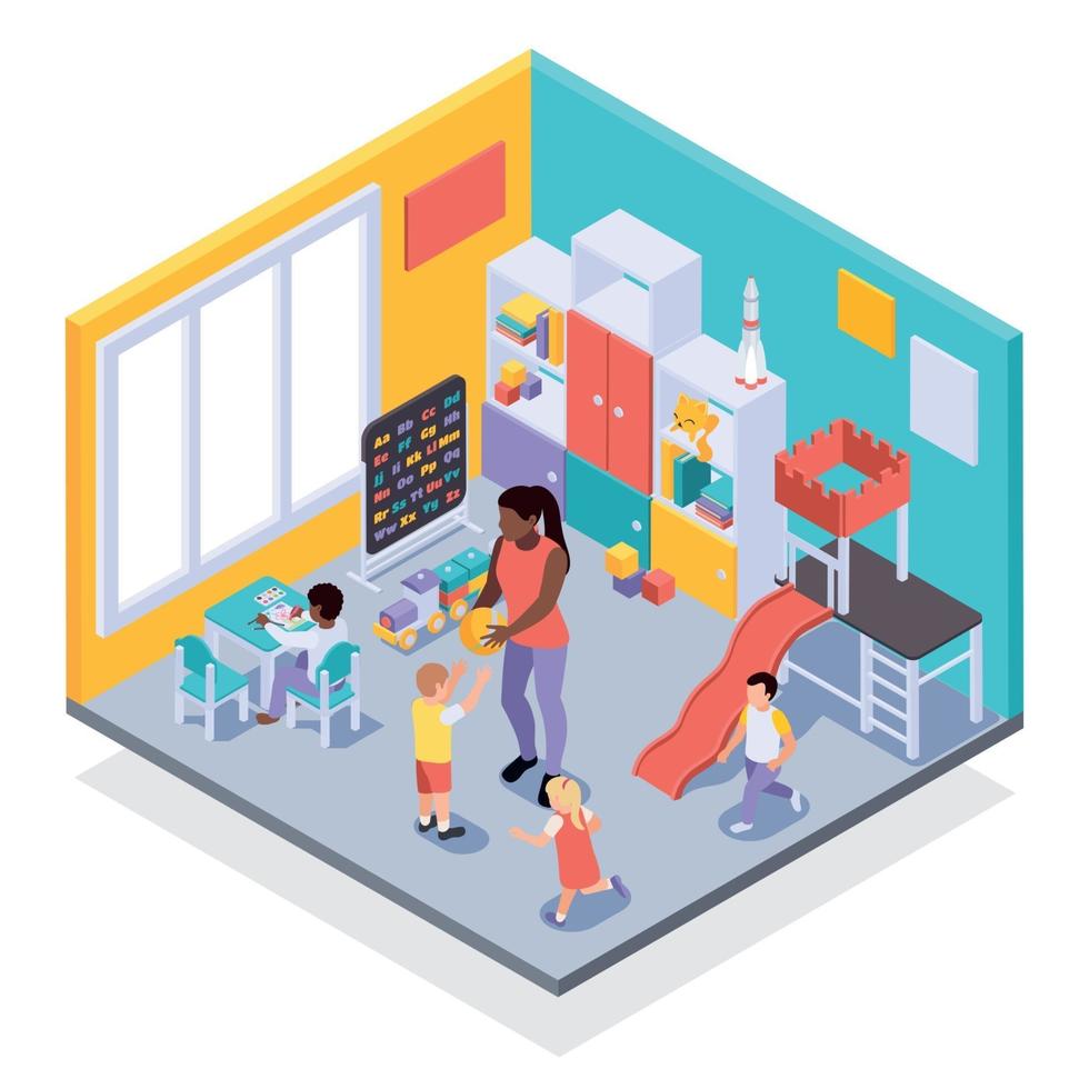 Kindergarten Isometric Composition Vector Illustration