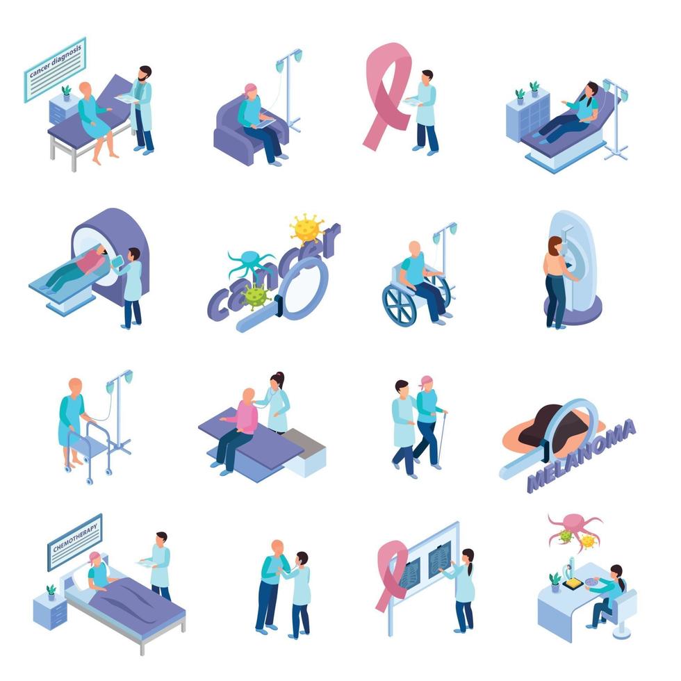 Cancer Control Isometric Concept  Set Vector Illustration