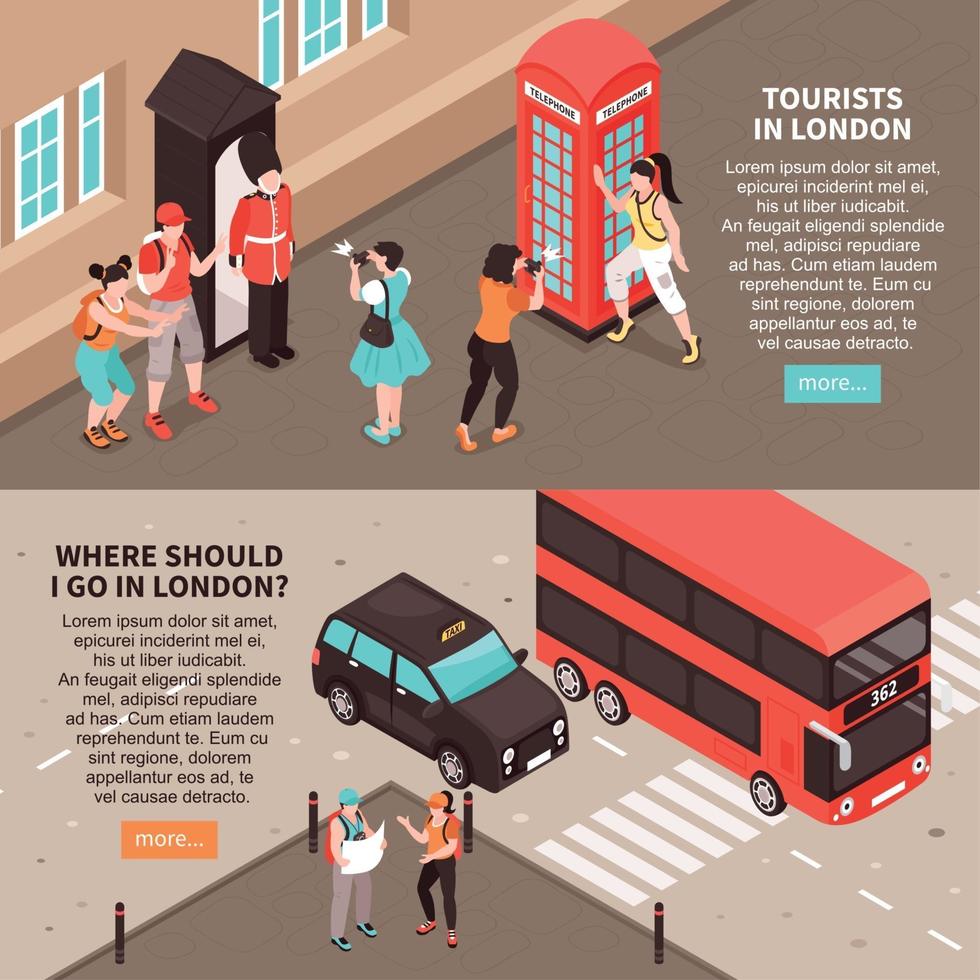 turistas en londres banners horizontales vector illustration