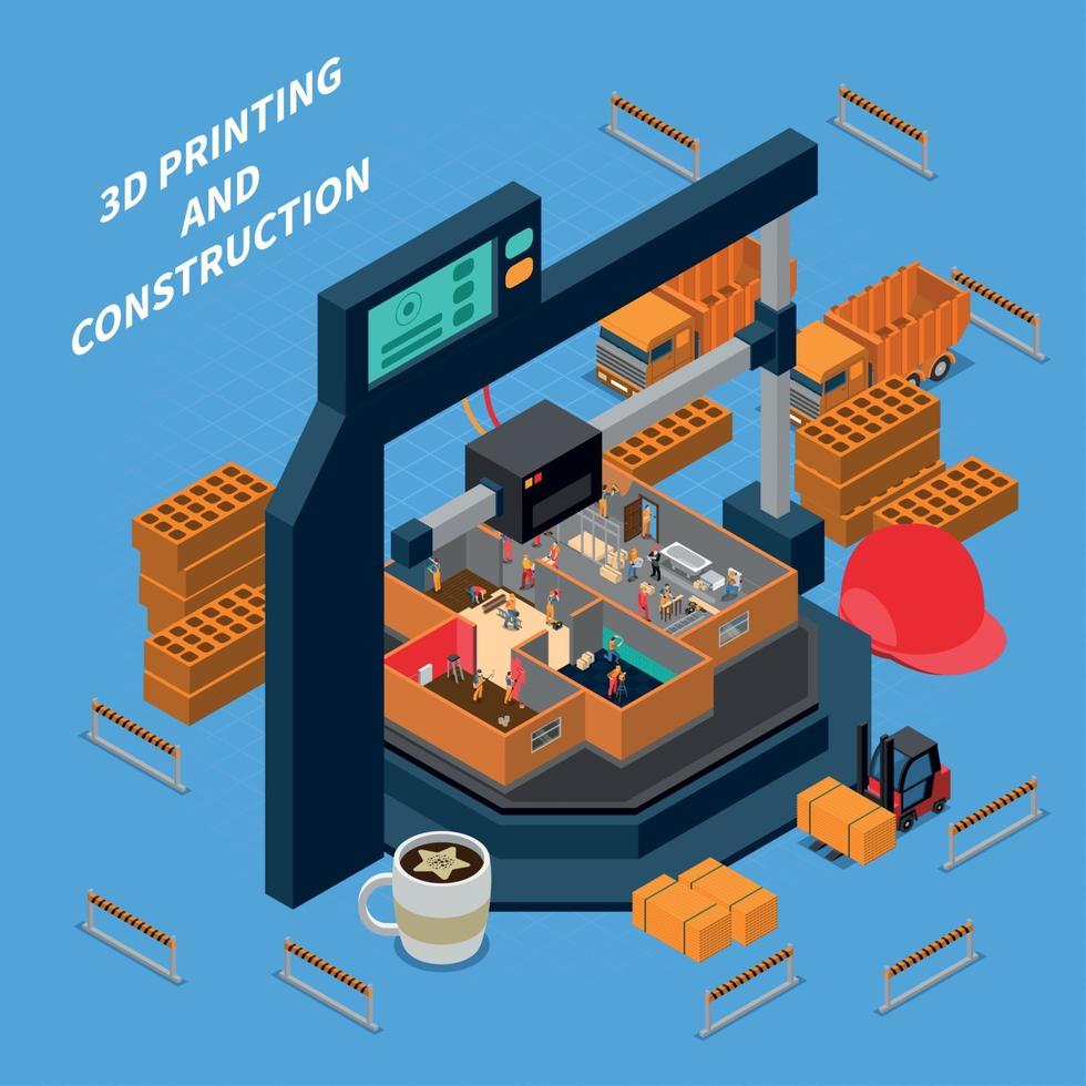 3D Construction Isometric Concept Vector Illustration