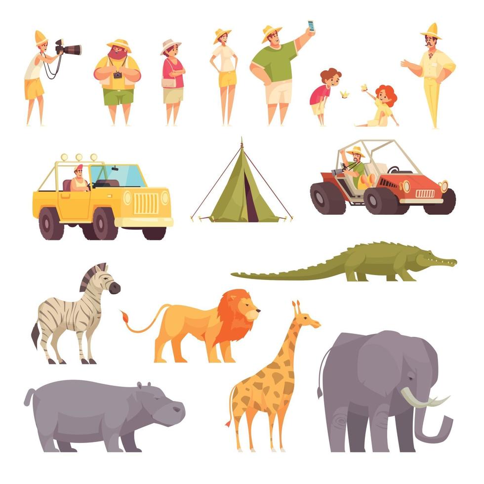 Los iconos de viaje de safari establecen ilustración vectorial vector