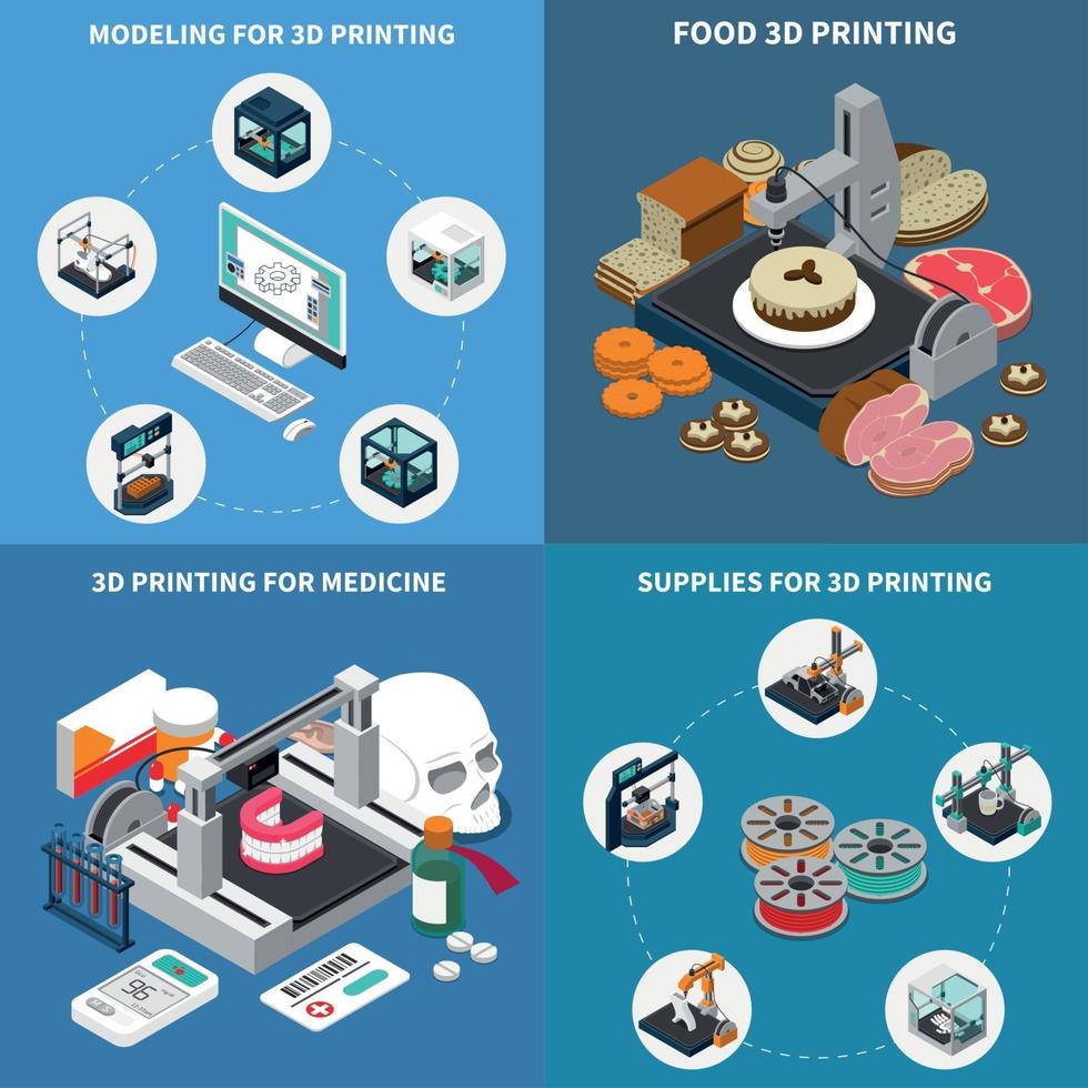 Printing 3D Isometric Design Concept Vector Illustration