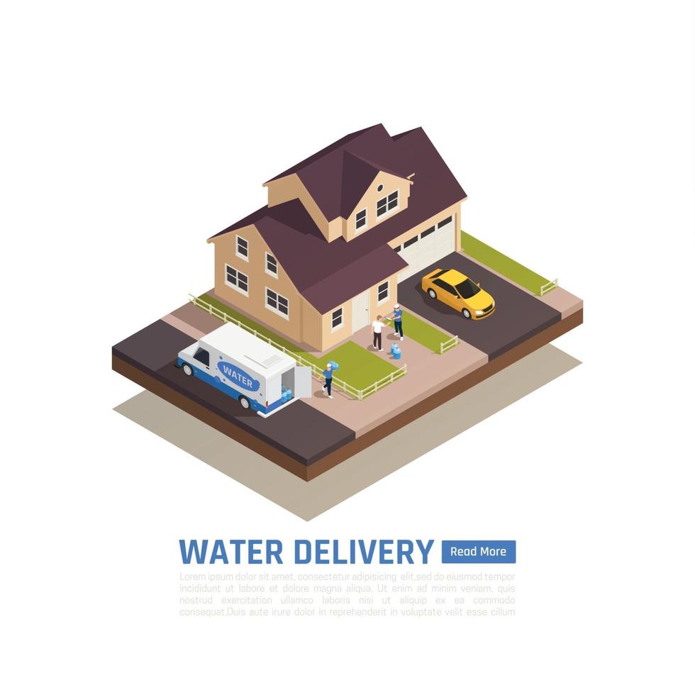 Isometric Delivery Water Background Vector Illustration