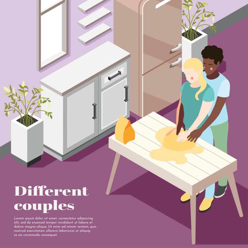 Different Couples Isometric Poster Vector Illustration