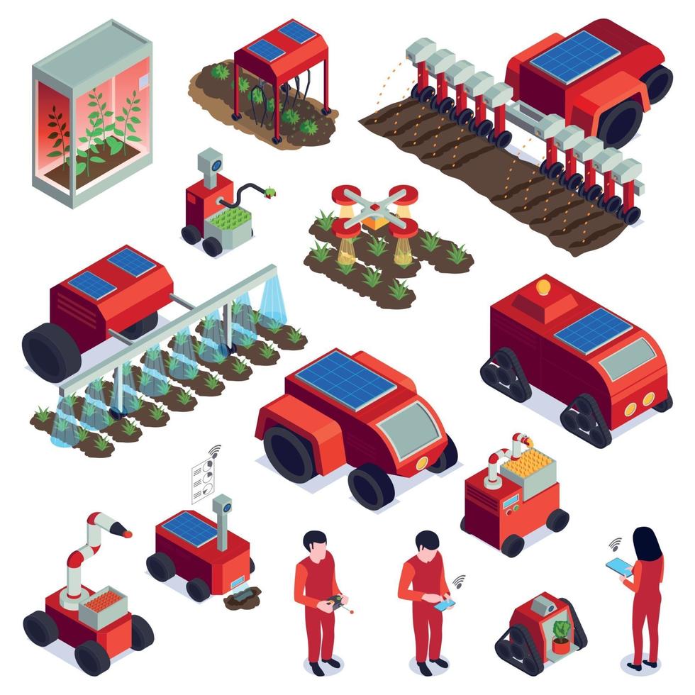 Ilustración de vector de colección de iconos de automatización de agricultura