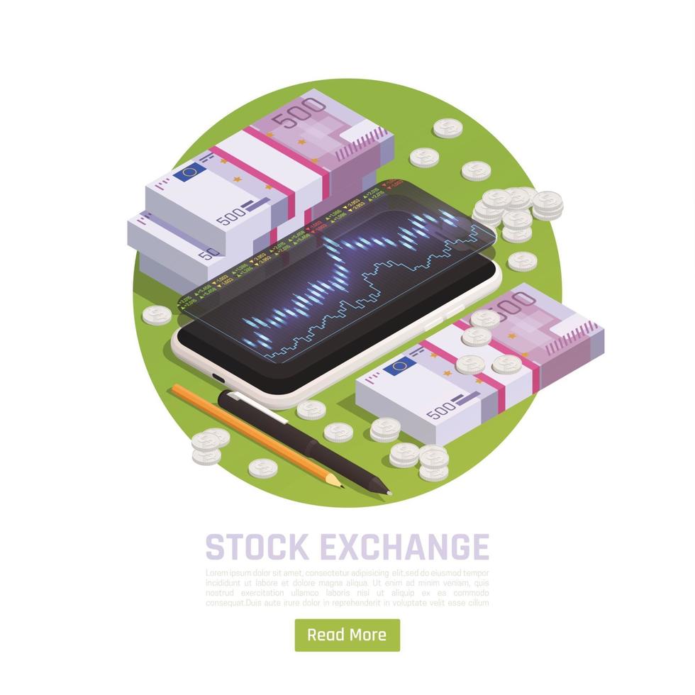 Stock Exchange Isometric Background Vector Illustration