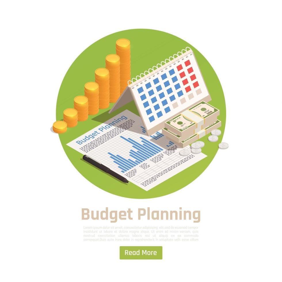 Isometric Budget Planning Background Vector Illustration