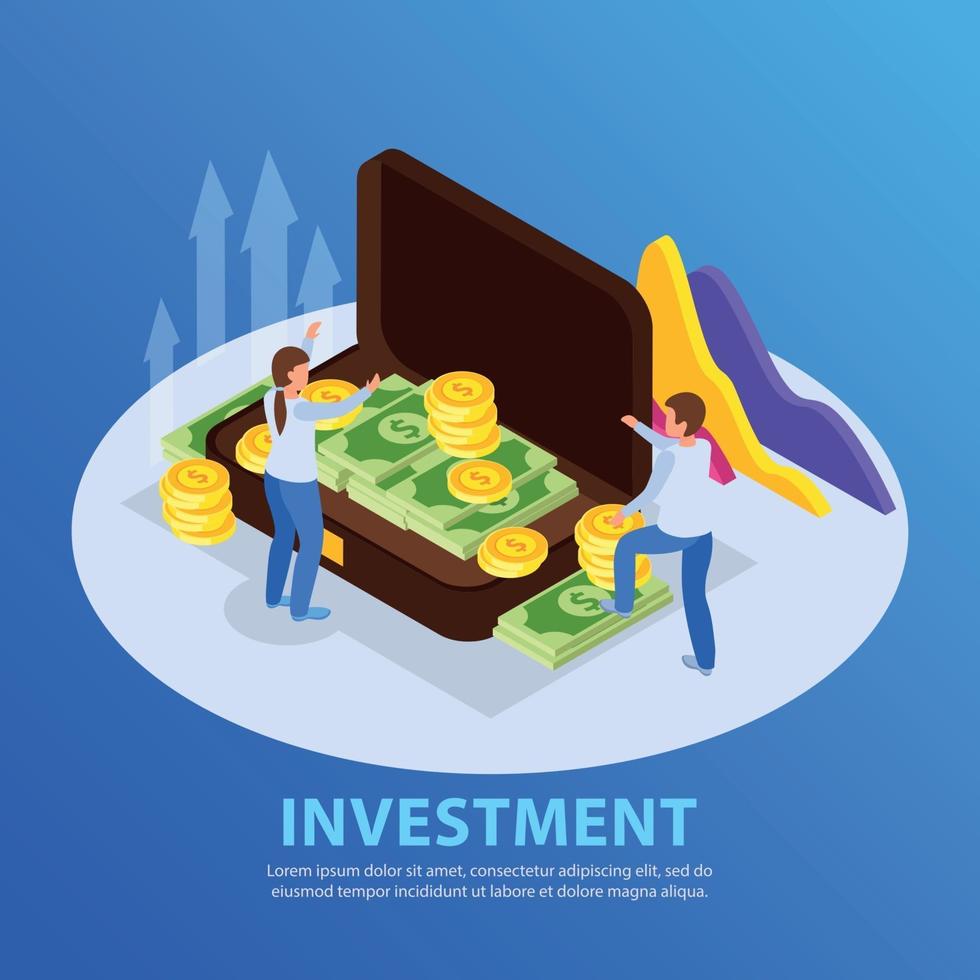 Investment Isometric Background Composition Vector Illustration