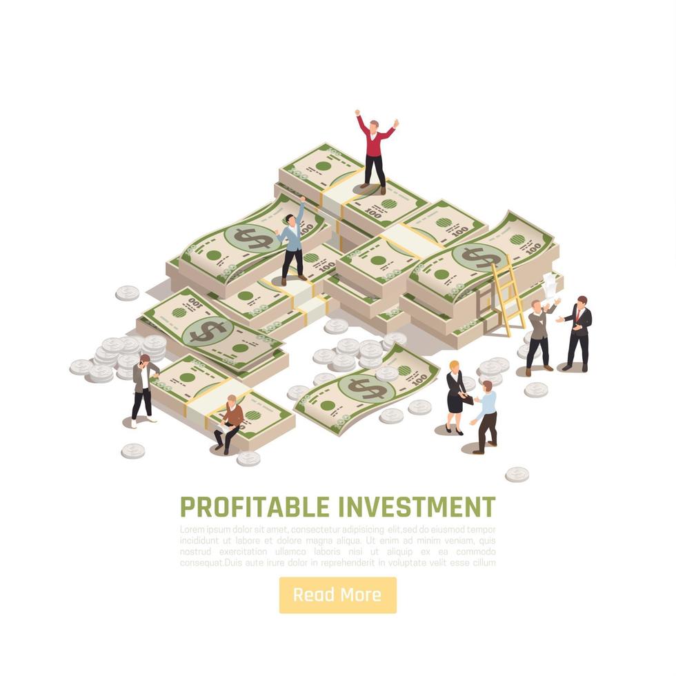 Isometric Profitable Investment Background Vector Illustration