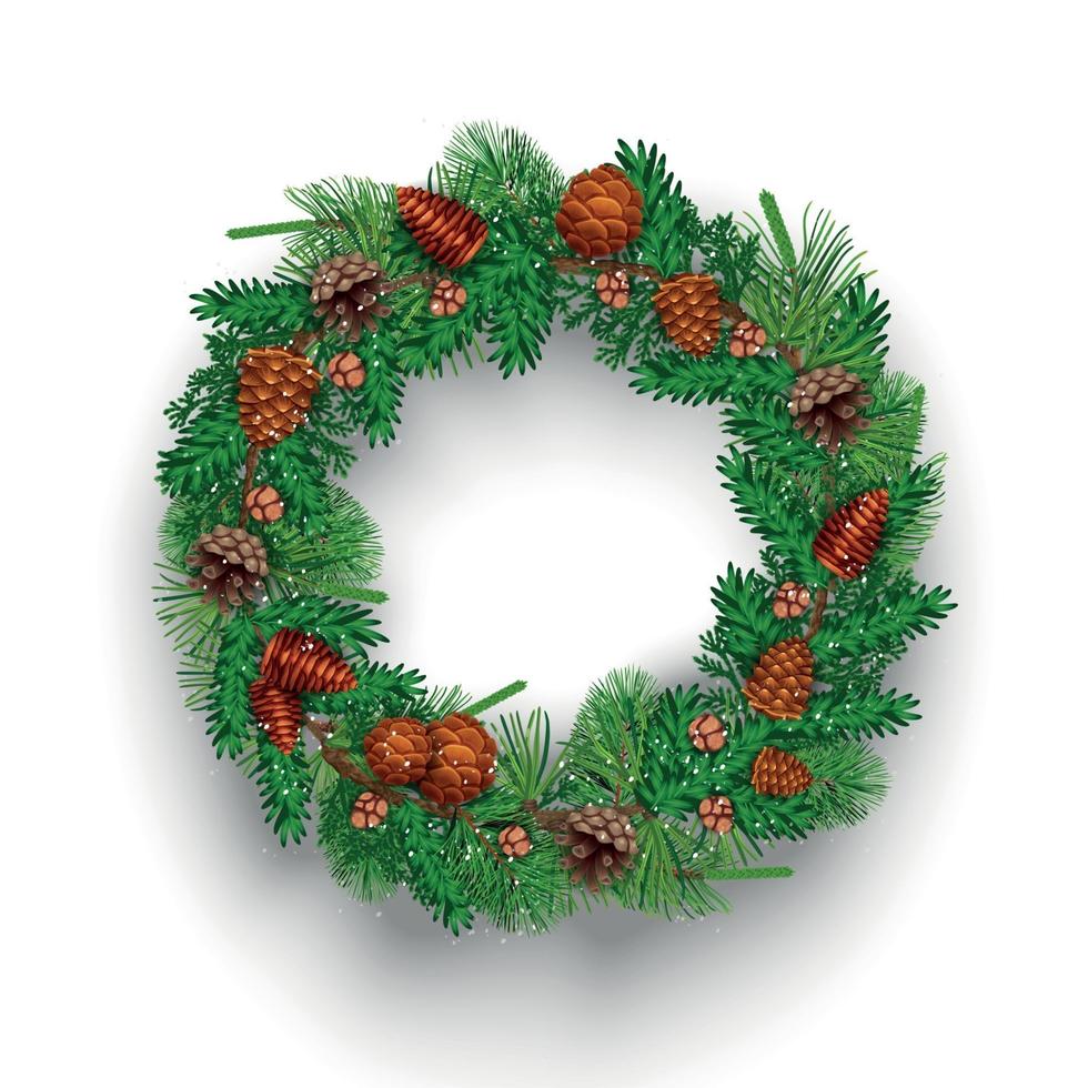 Fir Needle Wreath Composition Vector Illustration