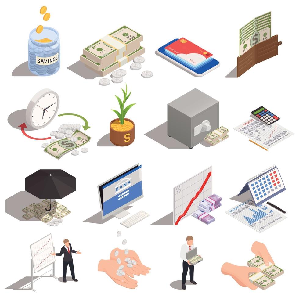 Wealth Management Isometric Set Vector Illustration