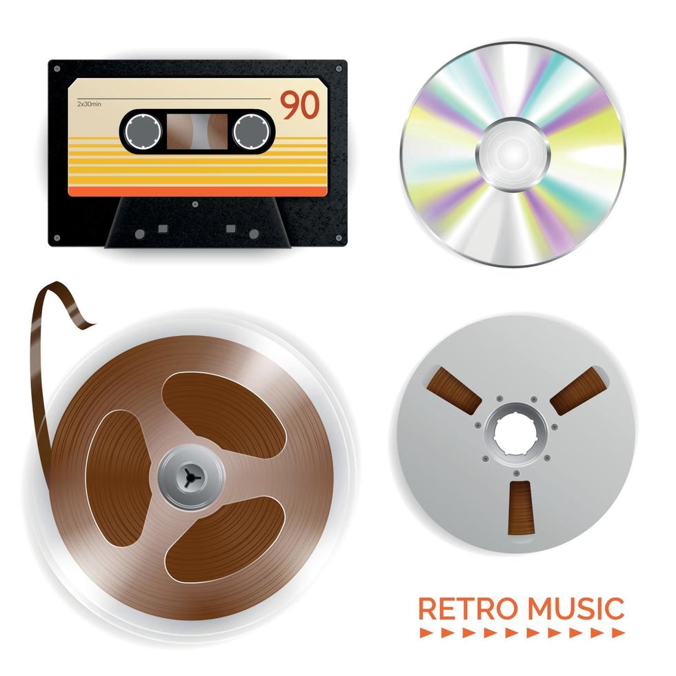 Retro Music Medium Set Vector Illustration