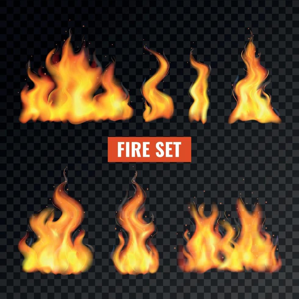 Realistic Fire Flame Icon Set Vector Illustration