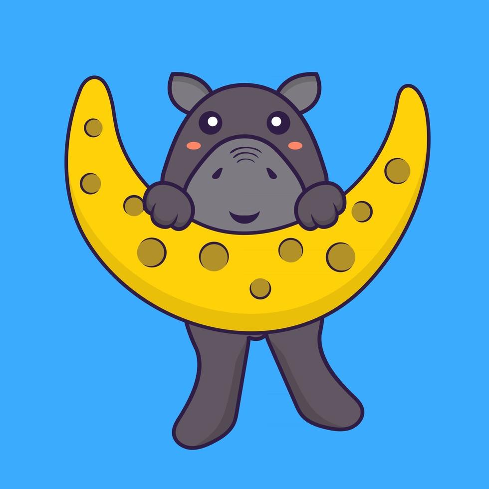 lindo hipopótamo está en la luna. concepto de dibujos animados de animales. vector