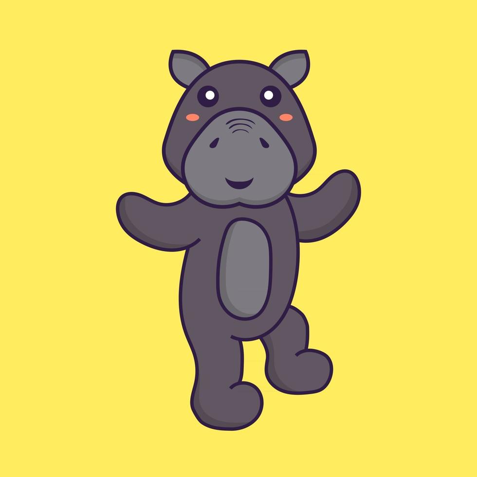 Cute hippopotamus is dancing. Animal cartoon concept. vector