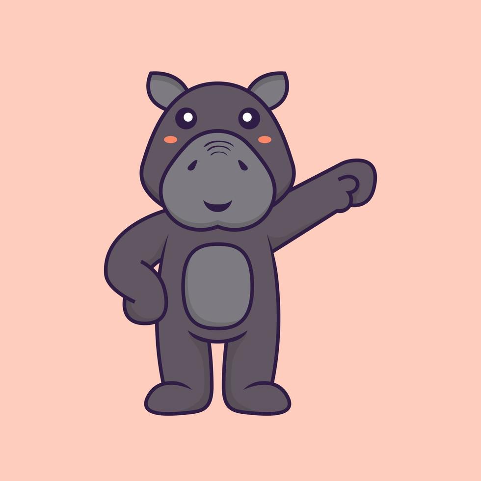 Cute hippopotamus hero. Animal cartoon concept. vector