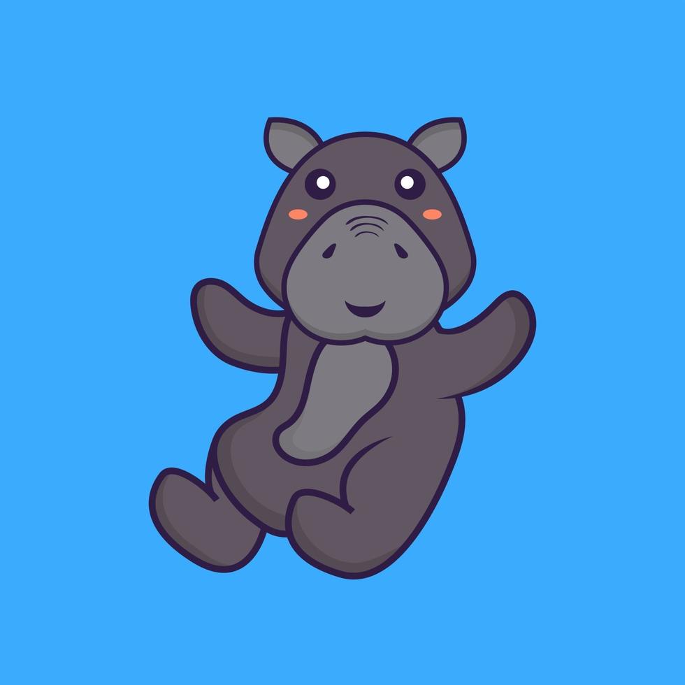 Cute hippopotamus is flying. Animal cartoon concept. vector