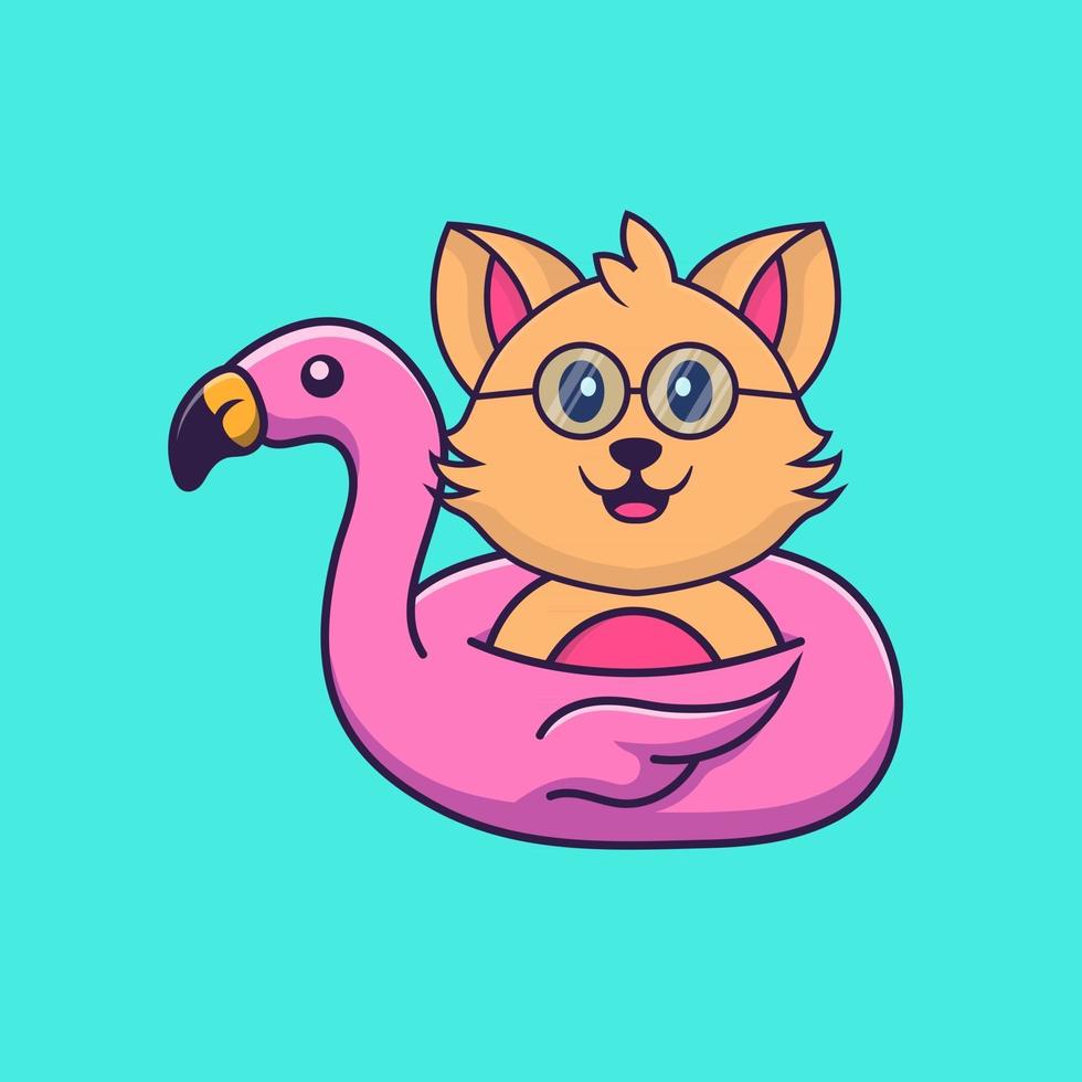 Cute cat With flamingo buoy. vector