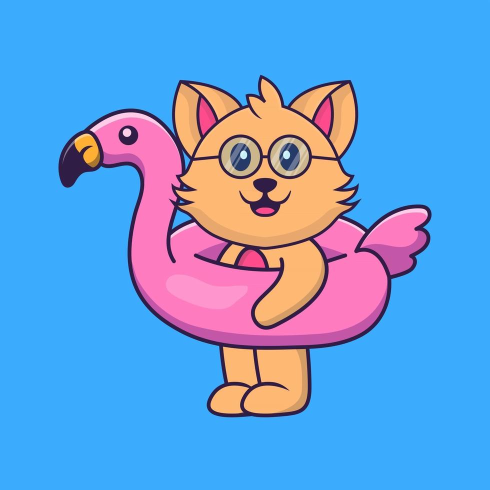 Cute cat With flamingo buoy. vector