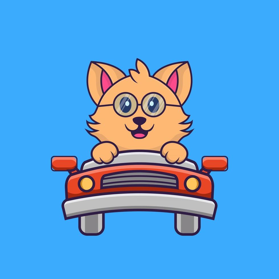 Cute cat is driving. vector