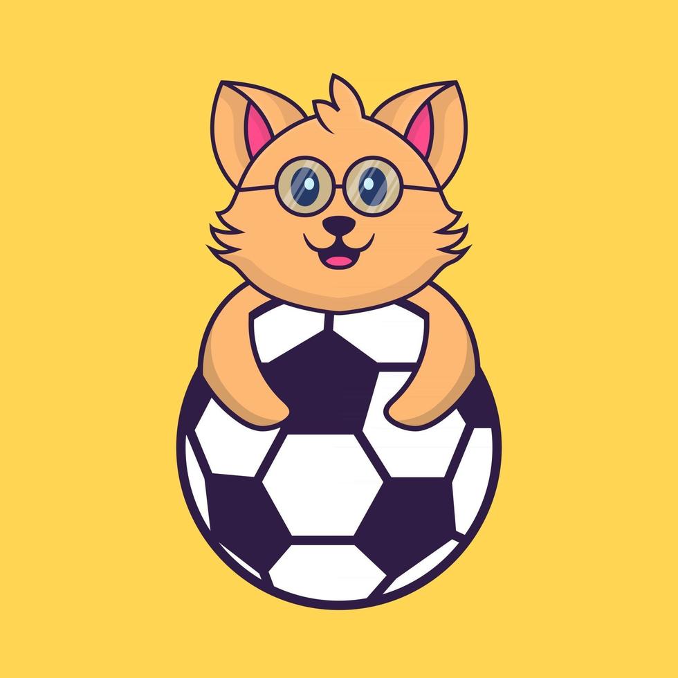 Cute cat playing soccer. vector