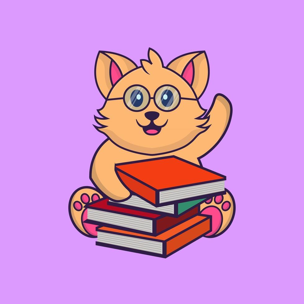 Cute cat reading a book. vector