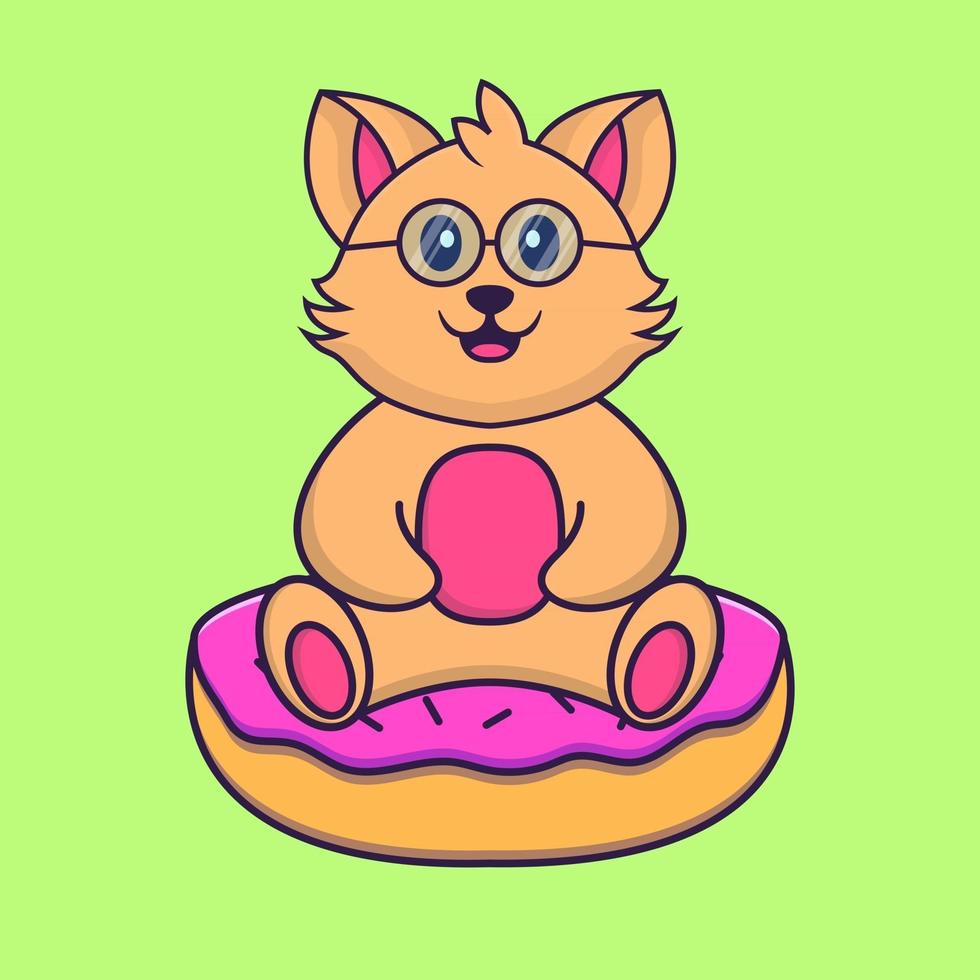 Cute cat is sitting on donuts. vector