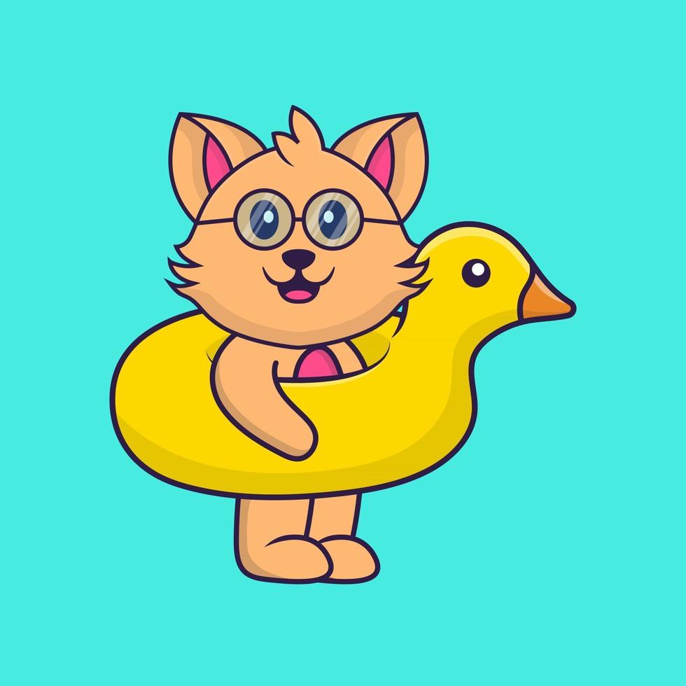 Cute cat With Duck buoy. vector