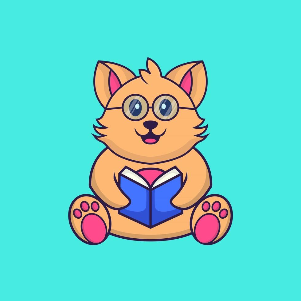 Cute cat reading a book. vector