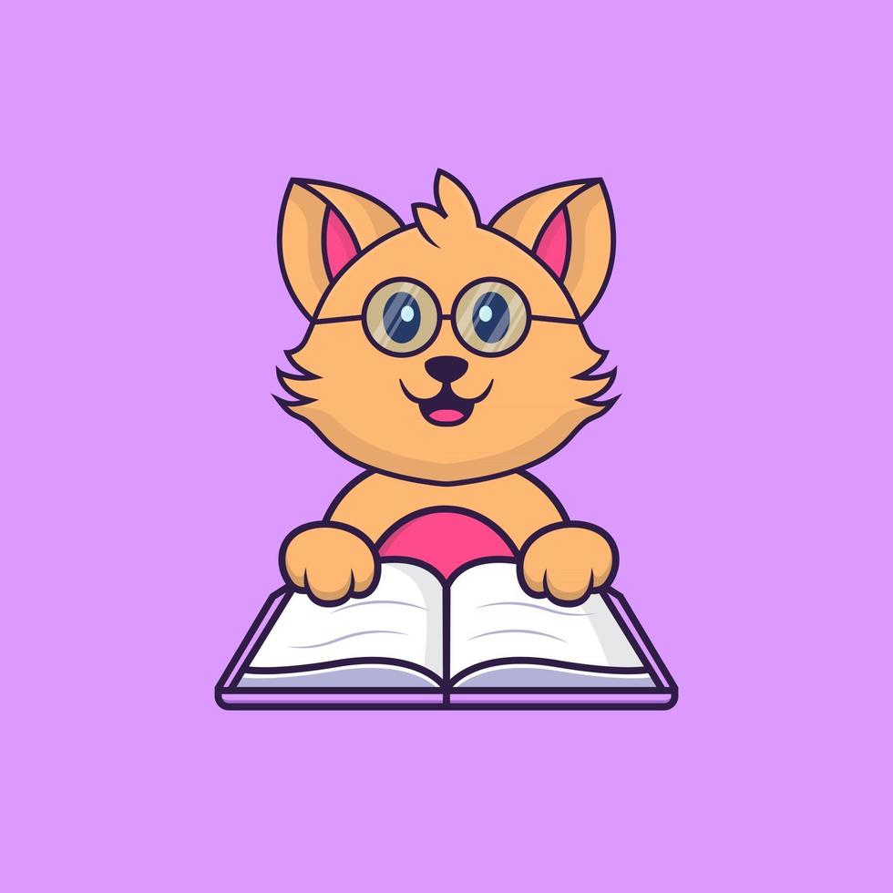 Cute cat reading a book. vector