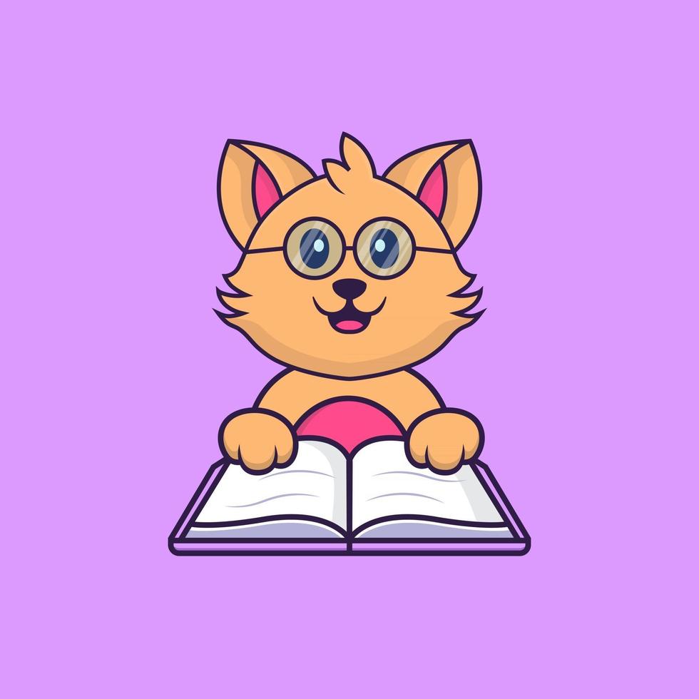 lindo gato leyendo un libro. vector