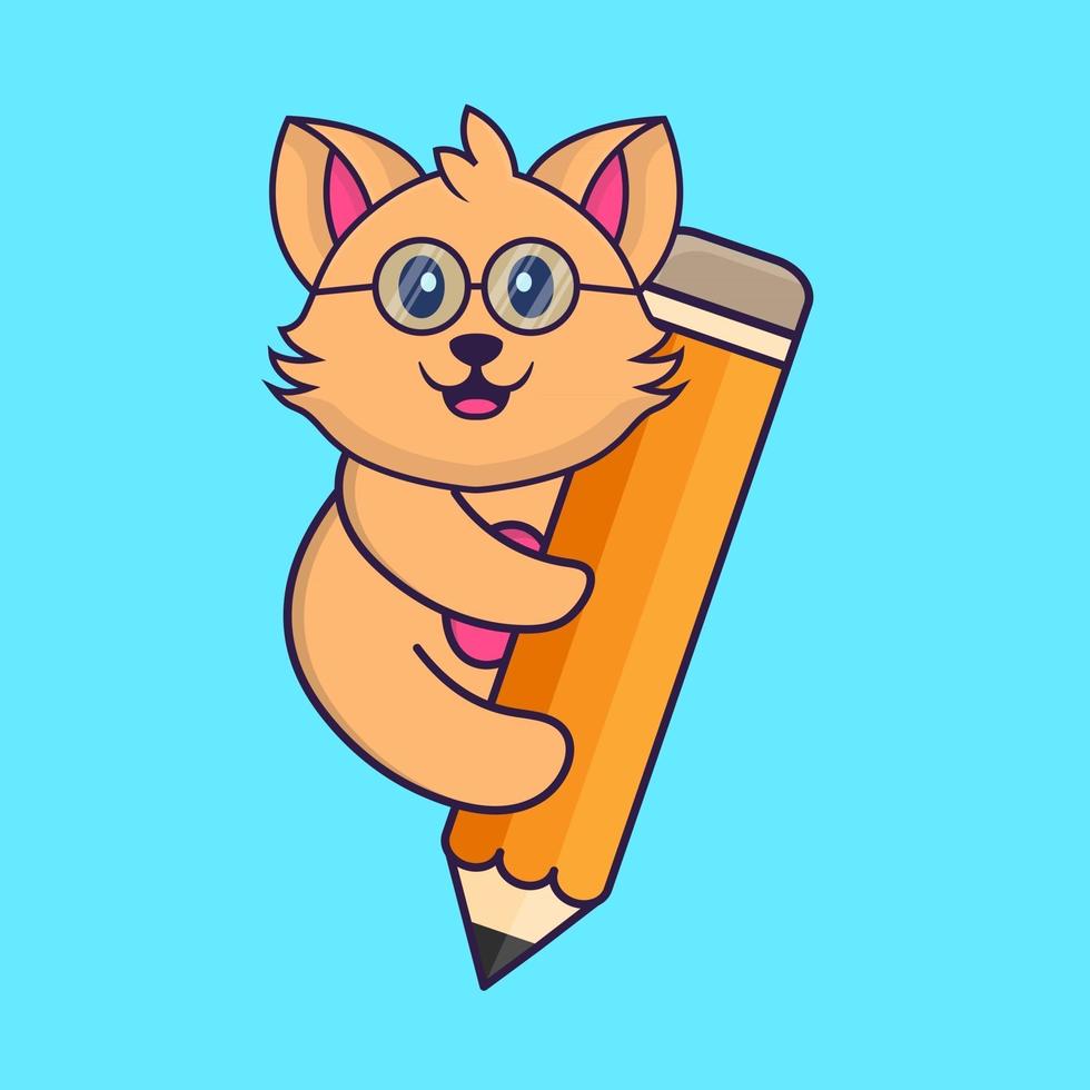 Cute cat holding a pencil. vector