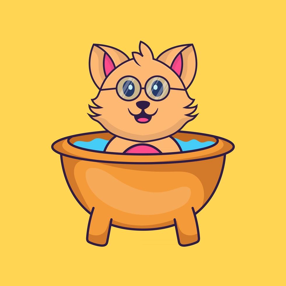 lindo gato tomando un baño en la bañera. vector