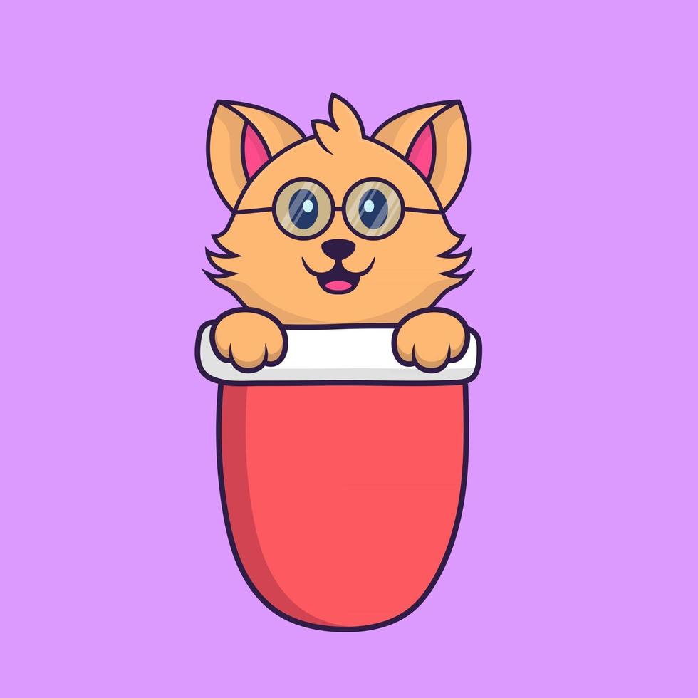 Cute cat in red pocket. vector