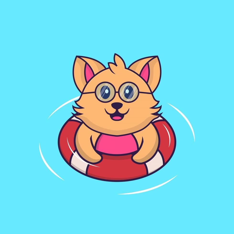 Cute cat is Swimming with a buoy. vector