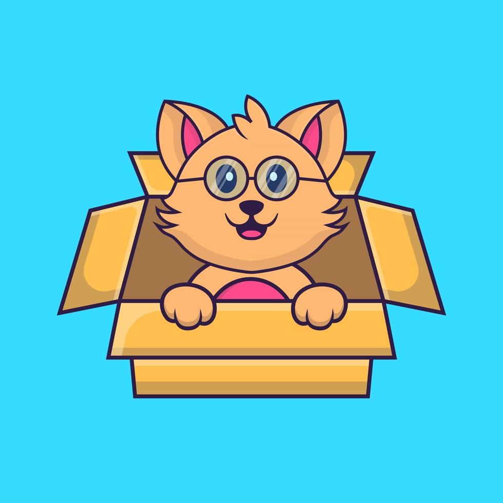 Cute cat Playing In Box. vector