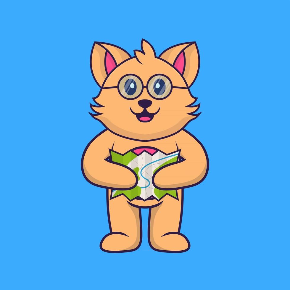 Cute cat holding a map. vector