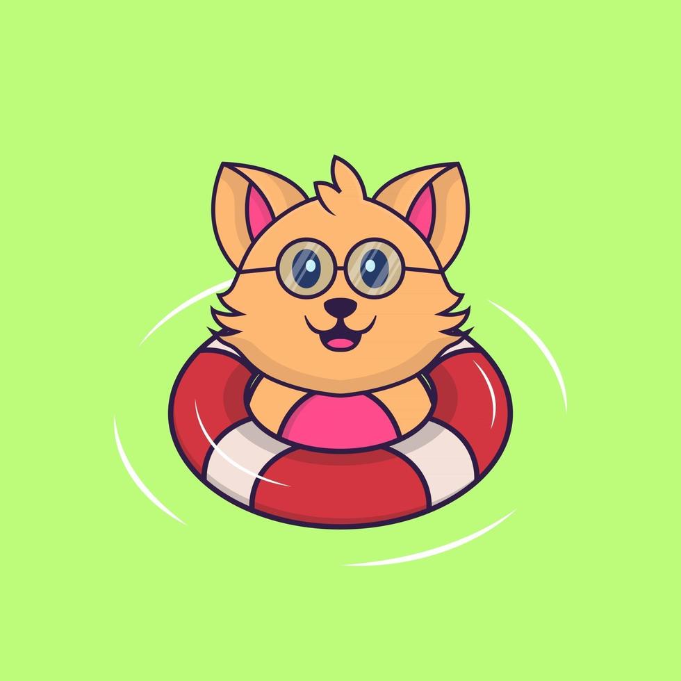 Cute cat is Swimming with a buoy. vector