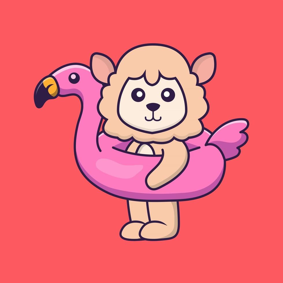 Cute sheep With flamingo buoy. vector