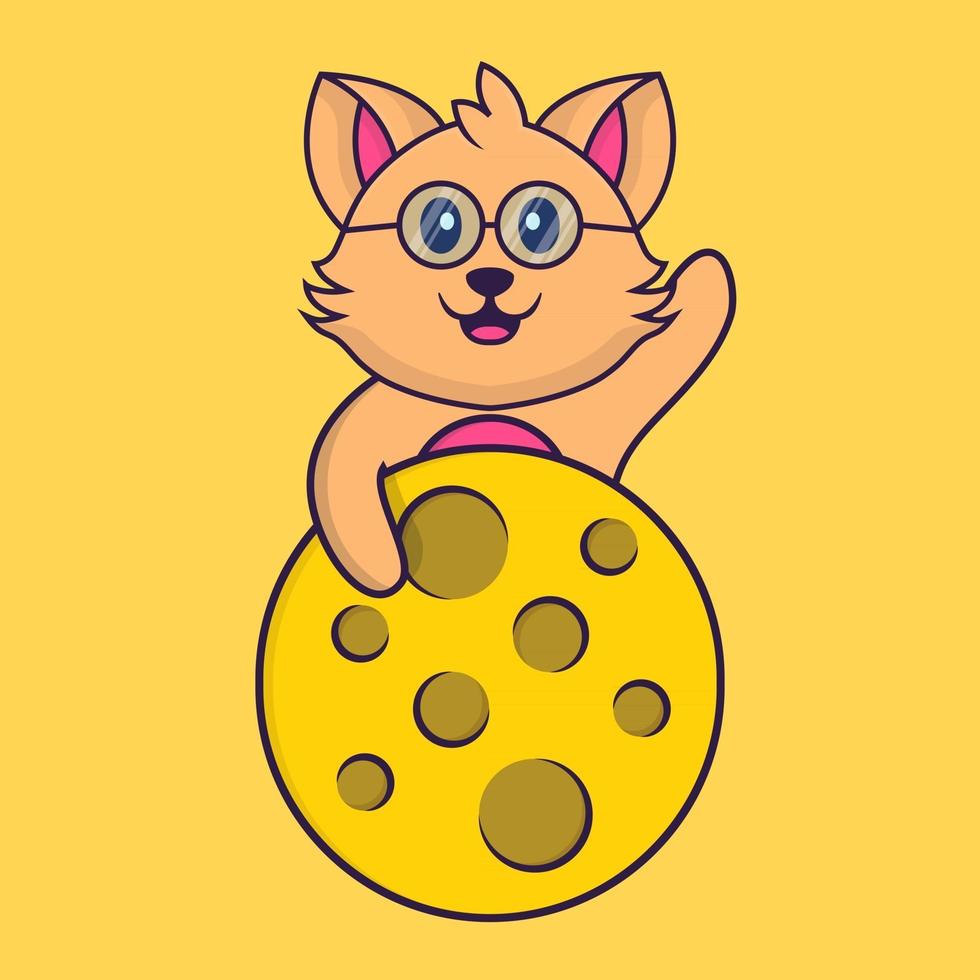 Cute cat is on the moon. vector