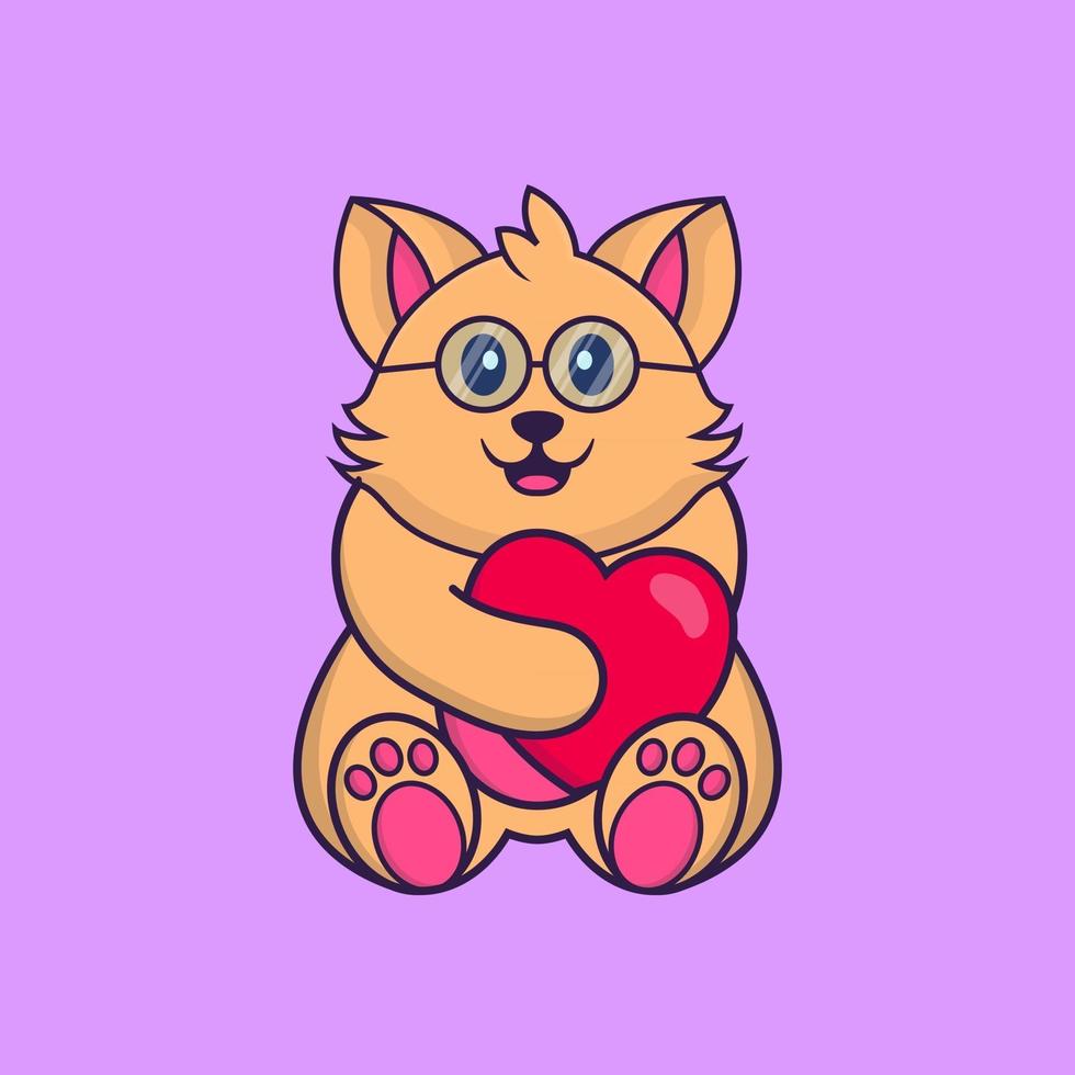 Cute cat holding a big red heart. vector
